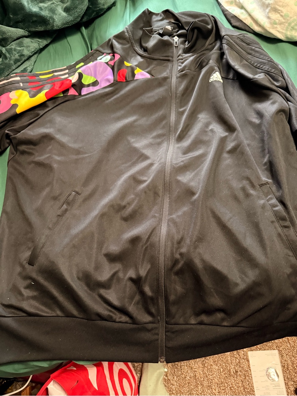 adidas Black Track Jacket with Multicolor Shoulder Accent